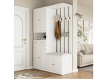 Set Di Armadi Merax, Con Scarpiera, Panca Per Scarpe, Armadio A Muro, Guardaroba, 4 Ganci, 6 Ante, 2 Cassetti, Mobili Da Corridoio, Appendiabiti, Bianco