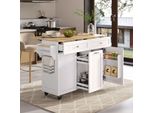 Carrello Da Cucina A Isola Merax Su Rotelle, Con Piano Di Lavoro Pieghevole, Cassetti Multifunzione A Due Strati, Carrello Da Cucina Mobile, Bianco+Naturale