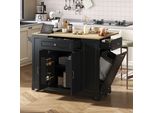 Carrello Da Cucina Merax Su Rotelle, Carrello Da Cucina Mobile Con Zona Pranzo Pieghevole, Prese Di Corrente, 2 Cassetti, Vano Portarifiuti, Nero+Naturale