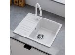 Horow Lavello Da Cucina In Granito Bianco - Lavello Da Incasso A 1 Vasca Con Installazione Reversibile, Lavello Con Scarico A Sifone E Troppopieno 57 X 45 Cm