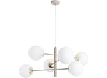 Lampada A Sospensione Vicenza Cashmere-Oro A 6 Luci Con Paralumi Bianchi E14 – Elegante Lampada A Sospensione Per Il Soggiorno