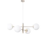 Lampada A Sospensione Vicenza Cashmere-Oro A 4 Luci Con Paralumi Bianchi E14 – Elegante Lampada A Sospensione Per Il Soggiorno