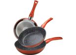 Set Di 3 Padelle A Induzione Padella Antiaderente In Marmo ø20-24-28Cm Rosso