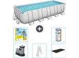Piscina Rettangolare Bestway Power Steel - 640 X 274 X 132 - Grigio - Compresa Pompa - Scala - Copertura Pacchetto Manutenzione - Filtro