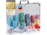 Set Da Poker Professionale Con Valigetta E 300-500 Fiches Pesanti Da 12 G Con Anima In Metallo; Mazzo Da Poker, Carte Da Poker, Dadi, Pulsante Del Mazziere; Colore - Argento 300 Fiches