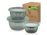 Set Di 3 Ciotole Impilabili Con Coperchio Viwares (6 Pezzi) - 1, 2, 3 L - Senza Bpa - Per Preparare Impasti E Servire Insalate, Pane, Verdure, Ciotola Per Impastare Lavabile In Lavastoviglie, Verde