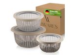 Set Di 3 Ciotole Con Coperchio Impilabili Viwares (6 Pezzi) - 1, 2, 3 L - Senza Bpa - Per Preparare Impasti E Servire Insalate, Pane, Verdure, Ciotola Per Impastare Lavabile In Lavastoviglie, Beige