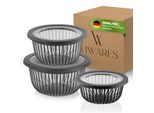 Set Di 3 Ciotole Con Coperchio Impilabili Viwares (6 Pezzi) - 1, 2, 3 L - Senza Bpa - Per Preparare Impasti E Servire Insalate, Pane, Verdure, Ciotola Per Impastare Lavabile In Lavastoviglie, Antracite