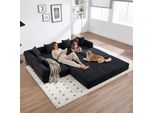 Lvhom Divano Letto Modulare In Tessuto A Coste, Divano Imbottito Pieghevole 7 In 1, Letto Da Giorno Senza Montaggio, Divano Da Terra Con Tasche Laterali, Nero