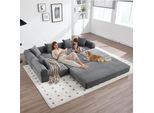 Lvhom Divano Letto Modulare In Tessuto A Coste, Divano Imbottito Pieghevole 7 In 1, Letto Da Giorno Senza Montaggio, Divano Da Terra Con Tasche Laterali, Grigio Scuro