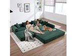 Lvhom Divano Letto Modulare In Tessuto A Coste, Divano Imbottito Pieghevole 7 In 1, Letto Da Giorno Senza Montaggio, Divano Da Terra Con Tasche Laterali, Emerald