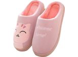 Donna Uomo Pantofole Pantofole Di Peluche Welcome Home 1 Rosa Scuro Taglia 38/39