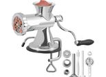 Manuelle 304 Edelstahl Fleischwolf - 5 & 8 mm Schneidplatten - Fleischmaschine mit Wurstrohr - Fleisch Gemüse Wurstfüllung Silber
