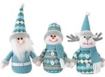 Set Di Peluche Per Decorazioni Natalizie Blu - Confezione Da 3 Pezzi Babbo Natale, Pupazzo Di Neve E Renna, Decorazioni Natalizie Invernali, Blu