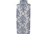 Clayre & Eef Vaso Con Coperchio 16X16X41 Cm Vetroceramica Bianca Blu