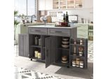 Carrello Da Portata Su Ruote Fortuna Lai, Isola Da Cucina Con Porta Asciugamani, Mobile Da Cucina In Legno, Carrello Da Portata, Carrello Per Isola Da Cucina, Carrello Per Microonde, Credenza 129 X 76 X 91,5 Cm (Grigio)