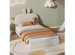 Letto Imbottito Fortuna Lai 90X200Cm Con Testata A Coniglio E Rete A Doghe, Letto Per Ragazzi Letto Per Bambini Letto Singolo In Velluto, Beige