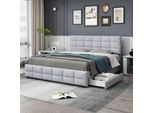 Letto Imbottito Fortuna Lai 180 X 200 Cm, Letto Matrimoniale Con 4 Cassetti, Rete A Doghe E Schienale, Letto Matrimoniale In Velluto Per Adulti E Ragazzi, Grigio