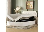 Letto Imbottito Fortuna Lai 140X200Cm, Letto Matrimoniale Con Struttura In Metallo A Doghe, Ampio Vano Contenitore, Apribile Su Entrambi I Lati, Bianco
