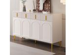 Cassettiera Credenza Con Maniglie E Gambe Dorate, 4 Ante E 4 Cassetti, Adatta A Soggiorno E Sala Da Pranzo, 140 X 37,8 X 82 Cm