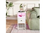 Fortuna Lai Comodino Con Led, Tavolino Con Presa Di Corrente E Cassetto In Tessuto, Tavolino Da Divano A 3 Livelli Con Ripiano Aperto, Perfetto Per Camera Da Letto Soggiorno Piccoli Ambienti, Bianco, 60 X 30 X 62 Cm