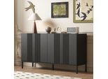 Cassettiera Merax A 4 Ante, Ante Senza Maniglie, Ripiani Regolabili, Sala Da Pranzo, Cucina E Soggiorno, Cassettiera Da 145 Cm, Nero