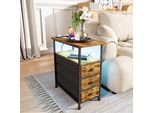 Fortuna Lai Tavolino Con Presa Di Corrente, Comodino Con Funzione Di Ricarica, Tavolino Stretto Per Divano, Con 3 Cassetti 1 Ripiano, Per Soggiorno Camera Da Letto, 60 X 30 X 62 Cm, Colore Legno Tigrato