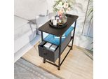 Fortuna Lai Comodino Con Led, Tavolino Con Presa Di Corrente E Cassetto In Tessuto, Tavolino Da Divano A 3 Livelli Con Ripiano Aperto, Perfetto Per La Camera Da Letto, Soggiorno, Stanze Piccole, Nero, 60 X 30 X 62 Cm
