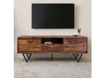 Tv Lowboard Finebuy Sheesham Massivholz 160 Cm TüRen Schublade Fach MetallfüßE