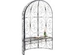 Clp Arco Delle Rose Rosie Con Panca, Realizzato A Mano In Ferro, Bianco