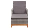 Lettino Prendisole In Poly Rattan E Legno Massiccio Grigio Acacia