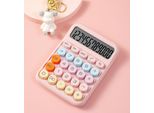 Calcolatrice Meccanica A 12 Cifre Con Ampio Display Lcd Grande Pulsante Rotondo Calcolatrice Carina Colorata Adatta Per L'ufficio, La Scuola, La Casa, I Bambini, Gli Studenti E Il Contabile - Rosa