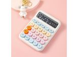 Calcolatrice Meccanica A 12 Cifre Con Ampio Display Lcd Grande Pulsante Rotondo Calcolatrice Carina Colorata Adatta Per L'ufficio, La Scuola, La Casa, I Bambini, Gli Studenti E Il Contabile - Bianco