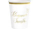 Bicchieri Di Carta Bianchi Con Bordo Dorato Kommunion Colomba 220Ml 6 Pz.