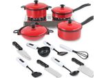 Set Da Cucina Per Bambini - 13 Pezzi, Rosso, Plastica - Per Giochi Di Ruolo, Ragazze E Giocattoli Educativi