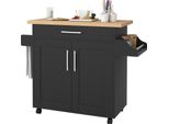 Costway Carrello Da Cucina, Isola Da Cucina Su Rotelle, Carrello Da Portata In Legno Con Cassetto, Porta Asciugamani, Portaspezie E Ripiano Regolabile, Mobile Da Cucina Nero