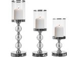 Set Di 3 Candelieri Di Diverse Altezze In Vetro Lampion Glamour Con Cristalli 22314
