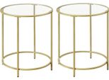 Tavolino Vasagle Rotondo, Set Di 2, Tavolino Da Caffè, Tavolino In Vetro Con Struttura In Metallo, Comodino, Tavolino Da Divano, Balcone, Vetro Temperato, Color Oro