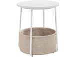 Tavolino Vasagle, Tavolino Rotondo Con Cestino In Tessuto, Spazioso, Per Soggiorno, Camera Da Letto, Comodino, Stile Moderno, Bianco E Beige