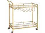 Carrello Di Servizio Vasagle, Carrello Di Servizio Con Rotelle, Portabicchieri, 2 Ripiani In Vetro, Carrello Da Bar, Carrello Per Vini, Per Cucina, Sala Da Pranzo, Bar, Color Oro
