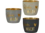 Gilde Windlicht, "GlüCksmoment"", Schriftzug, Metall, Beige, Creme, Grau, Ve 9, 3 StüCk Wie Abgebildet,, H. 9 Cm, D. 10 Cm 58907/Abverkauf Nur Solange Vorrat Reicht"