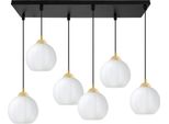 Lampada A Sospensione Costa Nera E Oro A 6 Luci Con Sfere Bianche E27 – Elegante Lampada A Sospensione Per Un'illuminazione Interna Di Classe