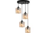 Lampada A Sospensione Riffle Nera A 4 Luci Con Paralumi Cubici Color Miele E27 Ow – Elegante Lampada A Sospensione Per Interni Moderni
