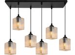 Lampada A Sospensione Riffle Nera A 6 Luci Con Paralumi Cubici Color Miele E27 – Elegante Lampada A Sospensione Per Un'illuminazione Interna Moderna