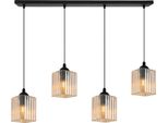 Lampada A Sospensione Riffle Nera A 4 Luci Con Paralumi Cubici Color Miele E27 – Elegante Lampada A Sospensione Per Un Illuminazione Interna Moderna