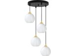 Lampada A Sospensione Costa Nera E Oro A 4 Luci Con Sfere Bianche E27 Ow – Elegante Lampada A Sospensione Per Un'illuminazione Interna Di Classe