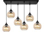 Lampada A Sospensione Costa Nera A 6 Luci Con Sfere Color Miele E27 – Elegante Lampada A Sospensione Per Un'illuminazione Interna Calda