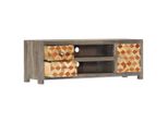 Mobile Tv Grigio 120X30X40 Cm In Legno Massiccio Di Mango
