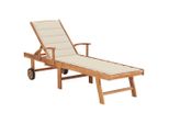 Lettino Con Cuscino Crema In Teak Massiccio