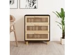 Vidaxl Credenza Nera 60X30X70Cm In Pino Massiccio E Rattan Naturale